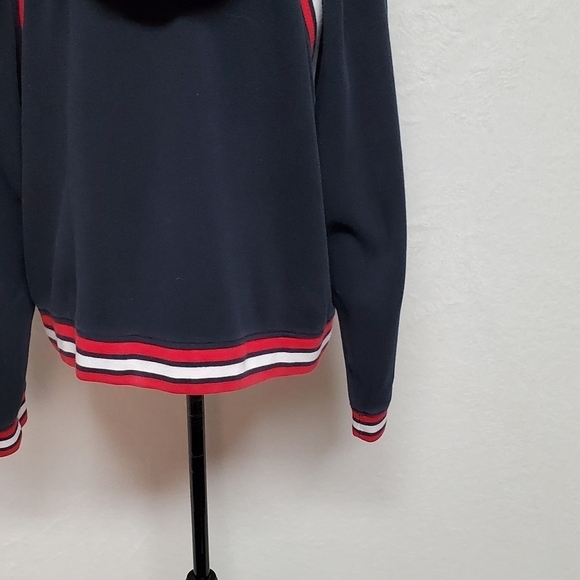 VINTAGE 90s Anne Klein Red White Blue Striped Knit Boxy Cut Full-zip Hoodie XL - Picture 12 of 15